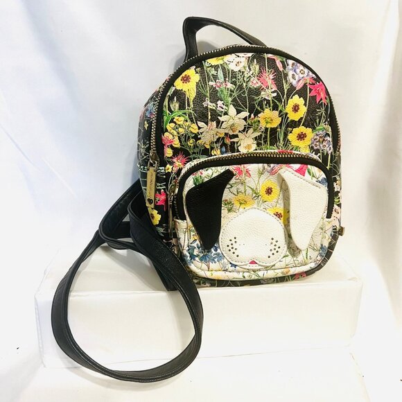 Betsey Johnson Mini Floral Puppy Dog Back Pack-Pink/Black/Gold Mix-Adjustable ST - Picture 4 of 16